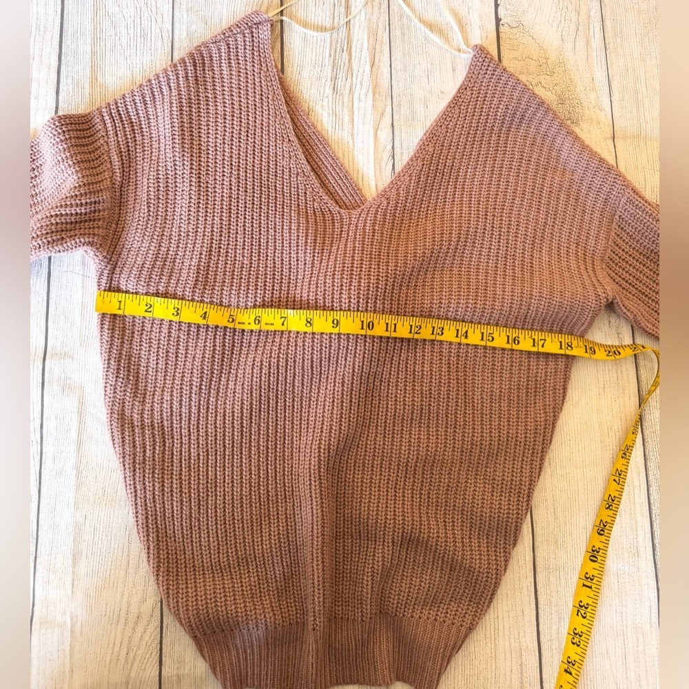 Love Tree Dusty Rose Twist Front Sweater Off Shoulder Knit Size Small - Picture 8 of 9